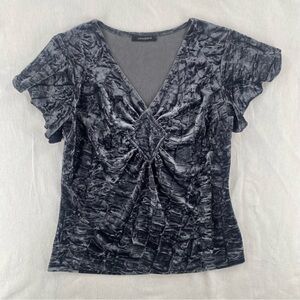 JON·DEN Charcoal Crushed Velvet Twist V-Neck Blouse